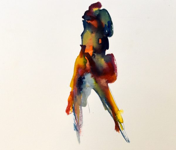 self potrait and abstract figure of powerful color in aquarell style by Björn Nonhoff
